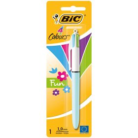 Bic 4 Colours Fun Boligrafo de Bola Retractil - Punta Media de 1.0mm - Tinta con Base de Aceite - Tinta de Colores: Rosa, Morado, Turquesa y Verde Lima