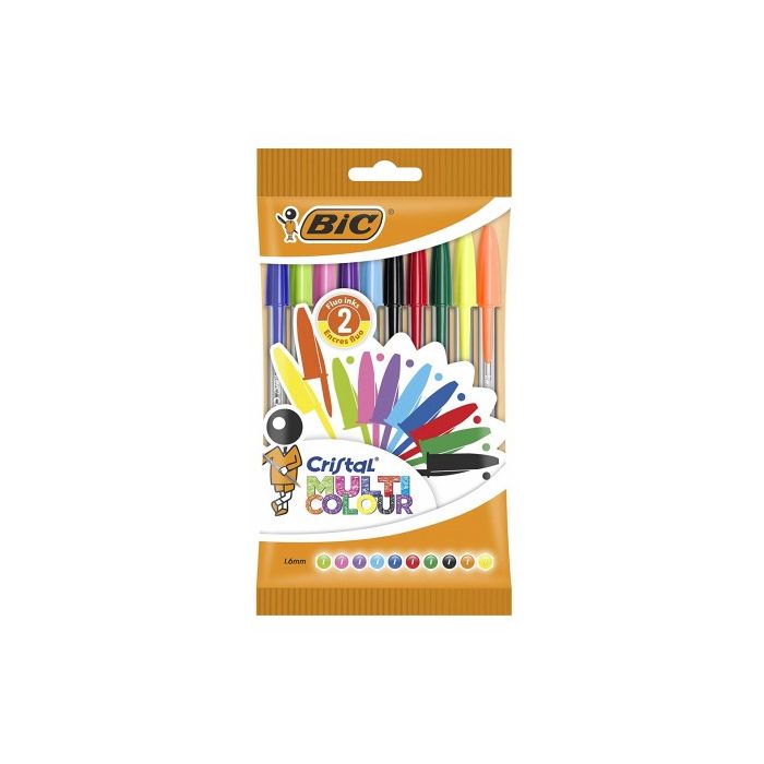 Bic Cristal Multicolour Pack de 10 Boligrafos de Bola - Punta Redonda de 1.6mm - Trazo 0.42mm - Tinta con Base de Aceite - Colores Surtidos