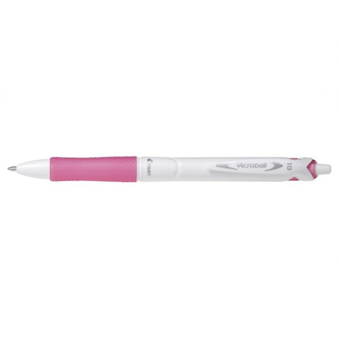 Pilot Boligrafo de Bola Retractil Acroball PureWhite - Recargable - Fabricado con Plastico Reciclado - Punta Redonda 1mm - Trazo 0.28mm - Grip Ergonomico - Color Rosa