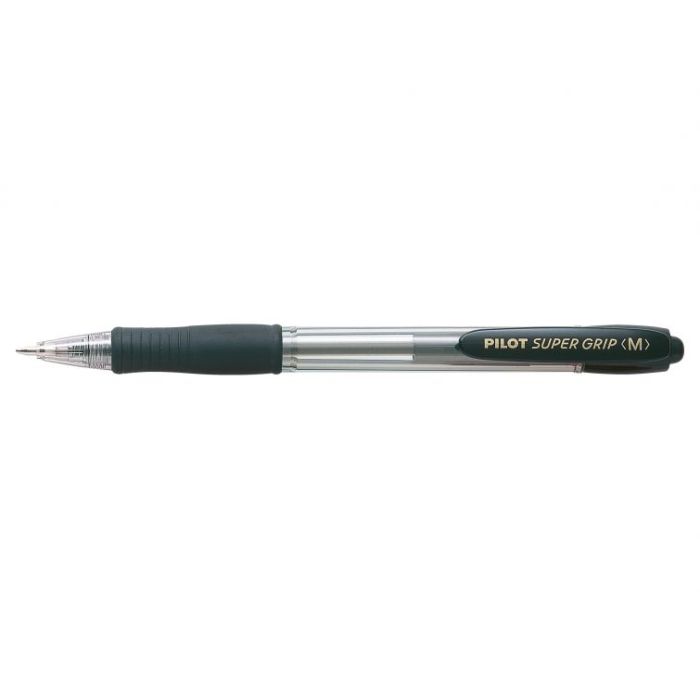 Pilot Boligrafo de Bola Retractil SuperGrip - Punta Redonda 1.0mm - Trazo 0.27mm - Tinta de Aceite - Grip Ergonomico - Color Negro