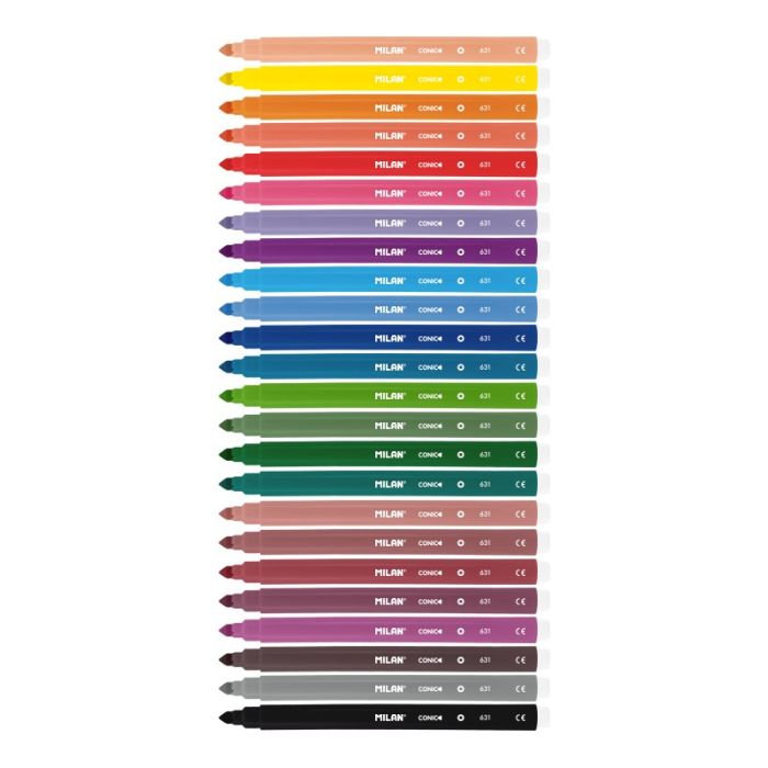 Milan Pack de 24 Rotuladores - Punta Conica 5mm - Tinta al Agua - Lavable - Colores Surtidos