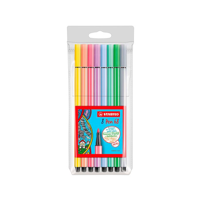 Stabilo Pen 68 Pack de 8 Rotuladores Acuarelable - Punta de Fibra - Trazo de 1mm - Tinta a Base de Agua - Capuchon Ventilado - Colores Surtidos
