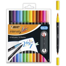 Bic Intensity Doble Punta Blister de 12 Rotuladores - Punta fina de 0.7 mm y de pincel - Colores brillantes y vivos - Tinta a base de agua