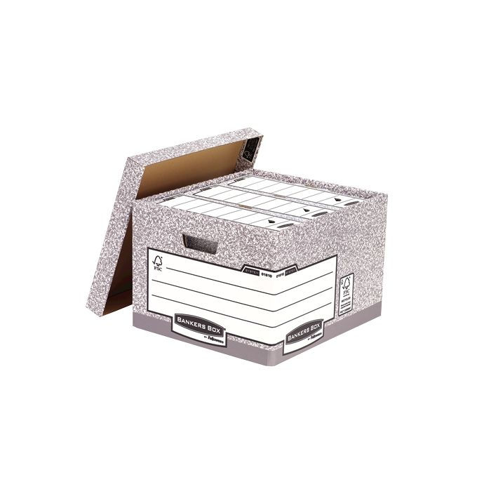Fellowes Bankers Box Contenedor de Archivos Folio - Montaje Automatico Fastfold - Carton Reciclado Certificacion FSC - Color Gris