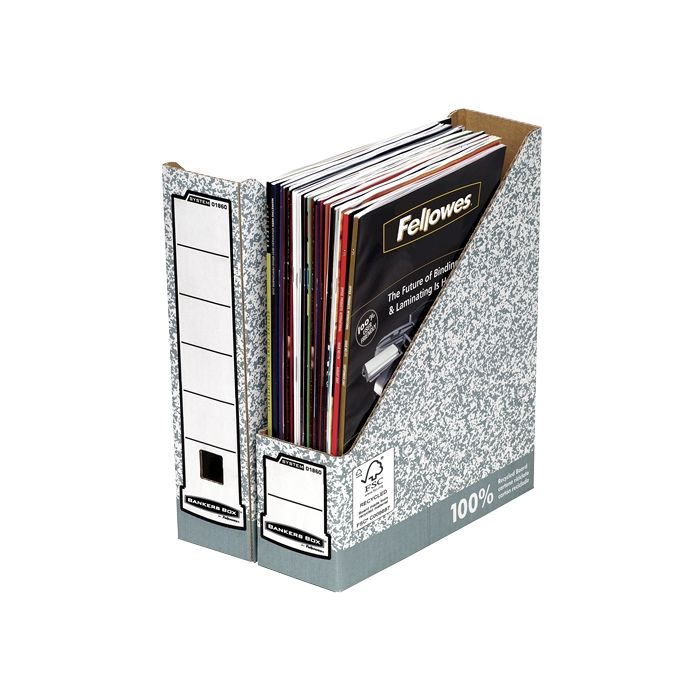 Fellowes Bankers Box Revistero A4 80mm - Montaje Manual - Carton Reciclado Certificacion FSC - Color Gris