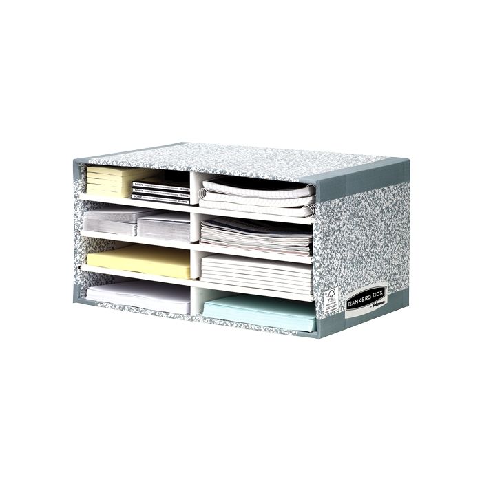 Fellowes Bankers Box Clasificador de Sobremesa - Montaje Automatico Fastfold - Carton Reciclado Certificacion FSC - Color Gris
