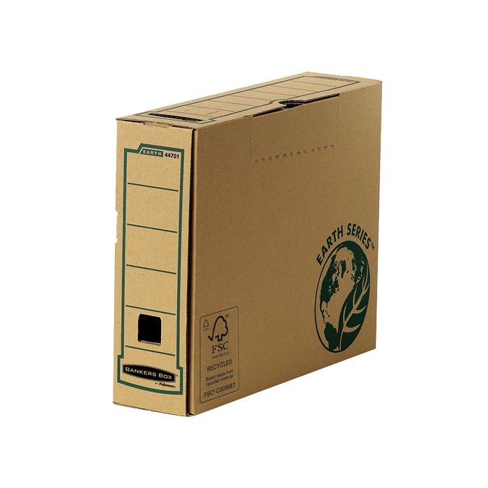 Fellowes Bankers Box Earth Caja de Archivo Definitivo A4 80mm - Montaje Manual - Carton Reciclado Certificacion FSC - Color Marron