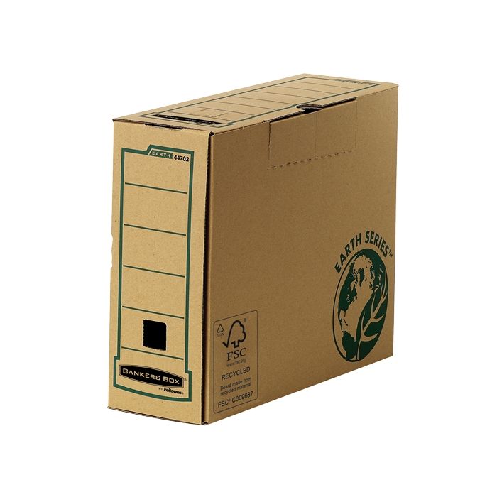 Fellowes Bankers Box Earth Caja de Archivo Definitivo A4 100mm - Montaje Manual - Carton Reciclado Certificacion FSC - Color Marron