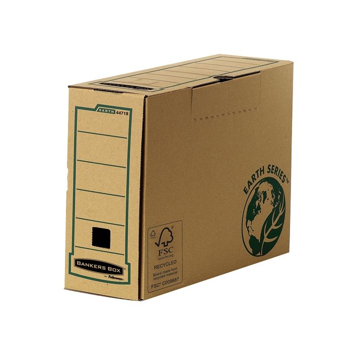 Fellowes Bankers Box Earth Caja de Archivo Definitivo Folio 100mm - Montaje Manual - Carton Reciclado Certificacion FSC - Color Marron