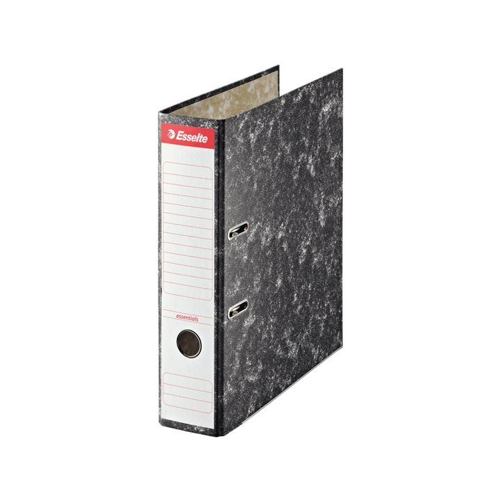 Esselte Archivador de Palanca - Carton - Formato A4 - Lomo 75mm - Capacidad para 500 Hojas - Color Negro Jaspeado