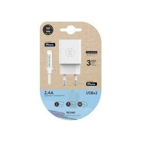 TechOneTech Cargador Doble de Pared + Cable USB-A a Lightning 1m - Recubierto de Nylon Trenzado