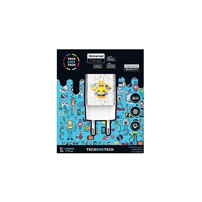 TechOneTech Emojitech Smile Cargador Doble de Pared USB-A - Alto Rendimiento