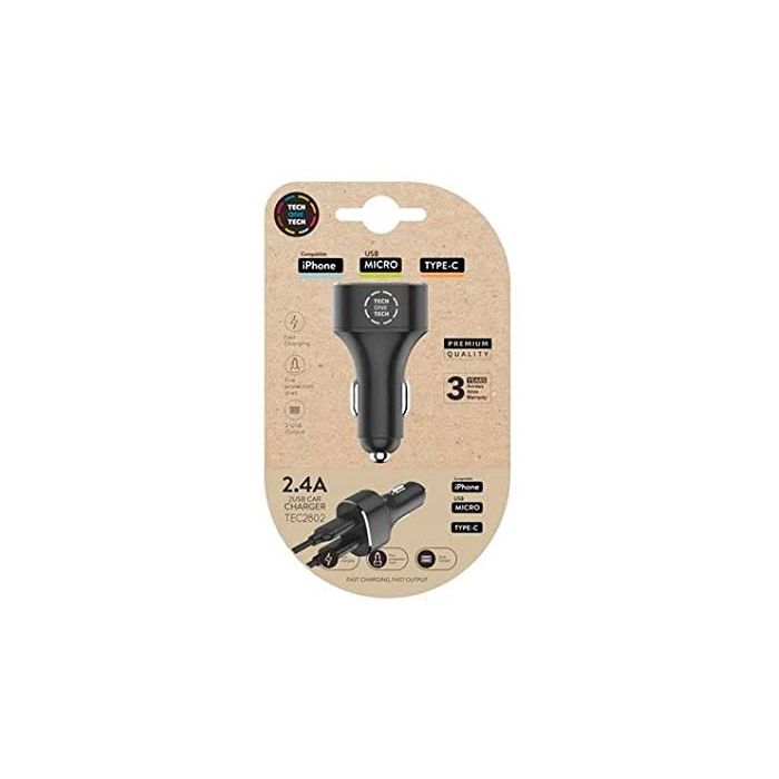 TechOneTech Cargador Doble de Coche USB-A - Alto Rendimiento