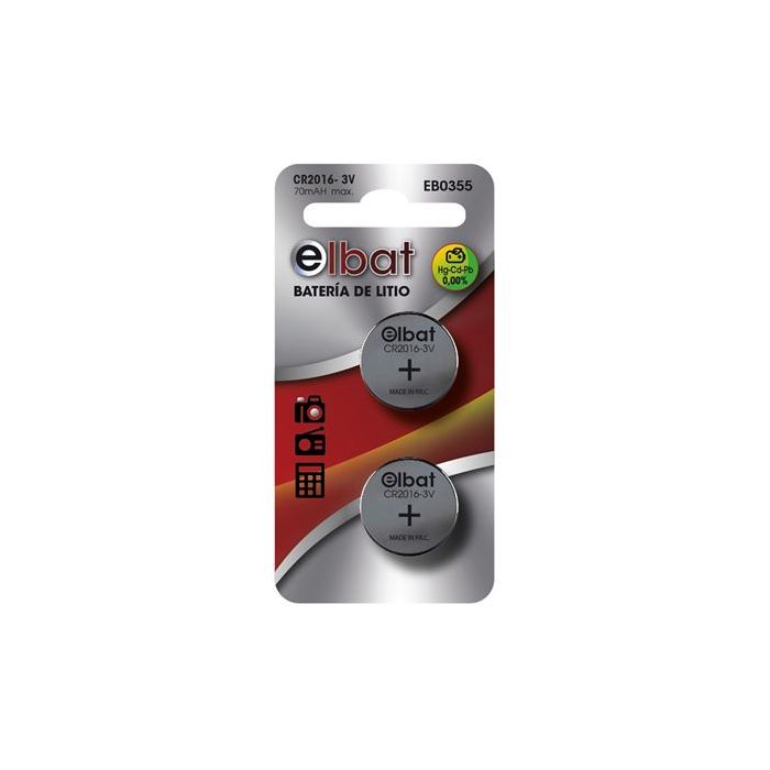 Elbat Pack de 2 Pilas Litio de Boton CR2016 3V