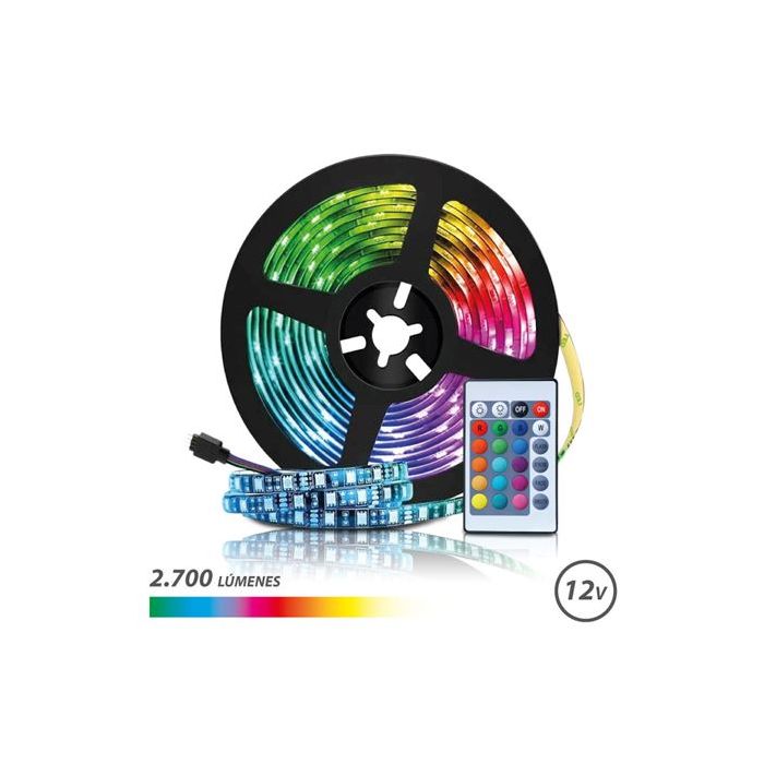 Elbat Tira LED RGB 12V 2700lm - 30 Led por Metro - Control Remoto - Longitud 5m