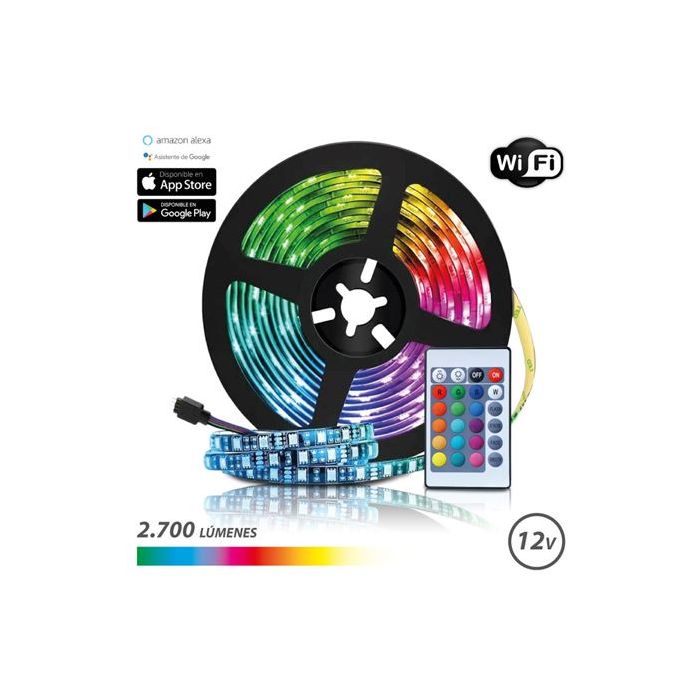 Elbat Tira LED RGB WiFi 12V 2700lm - 30 Led por Metro - Control Remoto - Longitud 5m
