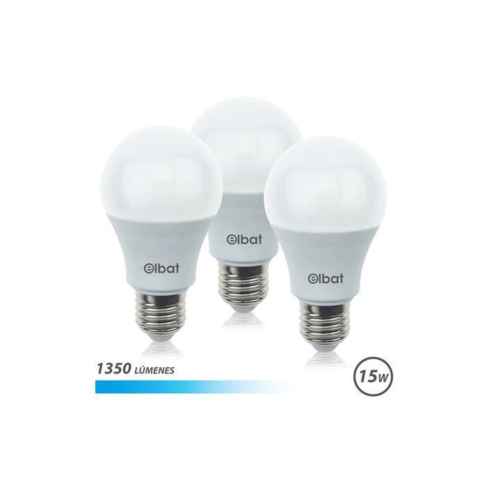 Elbat Pack de 3 Bombillas LED A60 15W E27 1350lm - 6500K Luz Fria