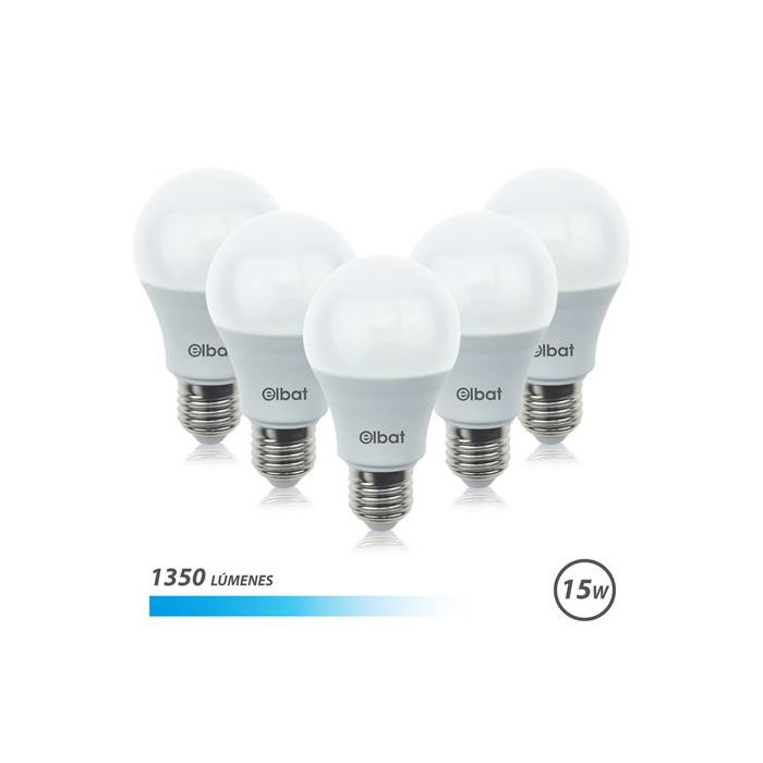 Elbat Pack de 5 Bombillas LED A60 15W E27 1350lm - 6500K Luz Fria