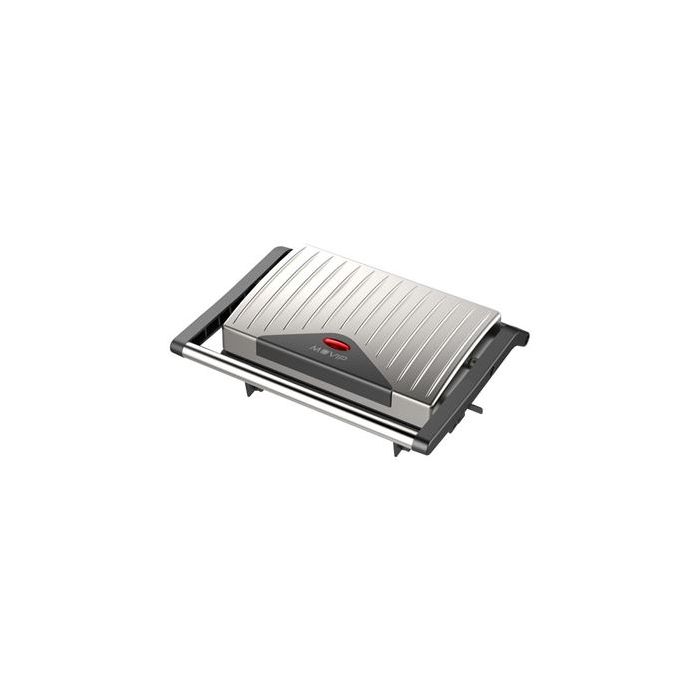 Muvip Sandwichera Inox Placa Lisa 750W - Placa Superior Basculante - Presion Uniforme - Asa Tacto Frio