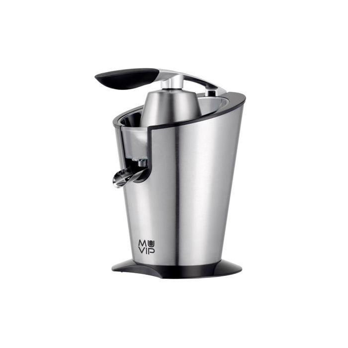Muvip Exprimidor Electrico Inox 600W - Cuerpo, Mango y Filtro de Acero Inoxidable - Sistema Antigoteo - 2 Tamaños de Conos