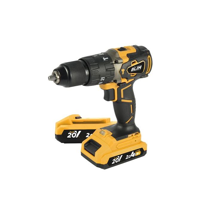 Blim Taladro Percutor a Bateria 20V 2Ah - Motor sin Escobillas - 68Nm Par Maximo - 2 Velocidades 0-500/0-2000rpm - Incluye 2 Baterias y Maletin de Transporte