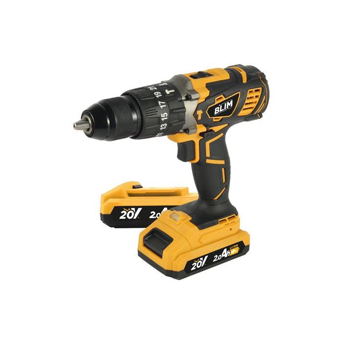 Blim Taladro Percutor a Bateria 20V 2Ah - 58Nm Par Maximo - 2 Velocidades 0-450/0-1800rpm - Incluye 2 Baterias y Maletin de Transporte