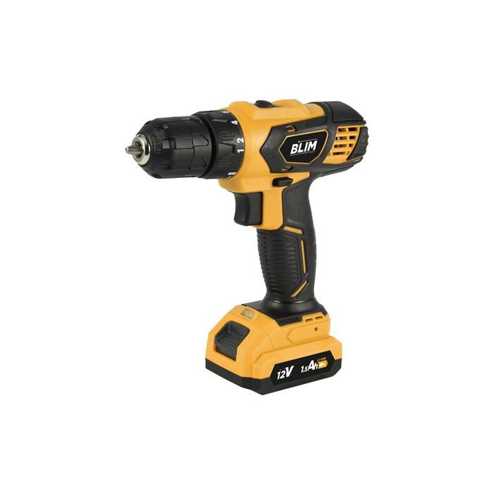 Blim Taladro a Bateria 12V 1.5Ah - 28nm de Par Maximo - 2 Velocidades 0-400/0-1500rpm - Color Amarillo