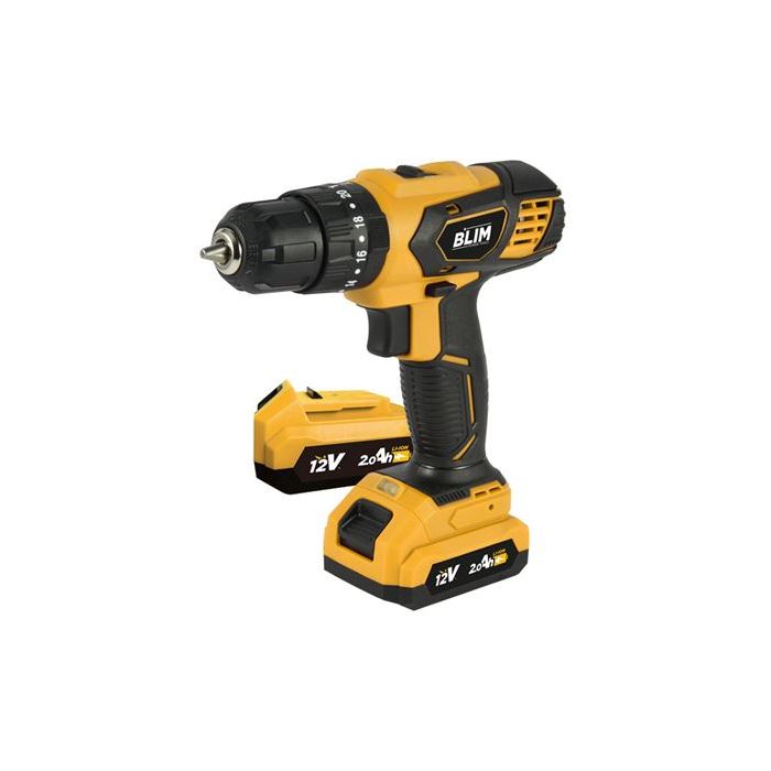Blim Taladro Percutor a Bateria 12V 2Ah - 28Nm Par Maximo - 2 Velocidades 0-400/0-1500rpm - Incluye 2 Baterias y Maletin de Transporte