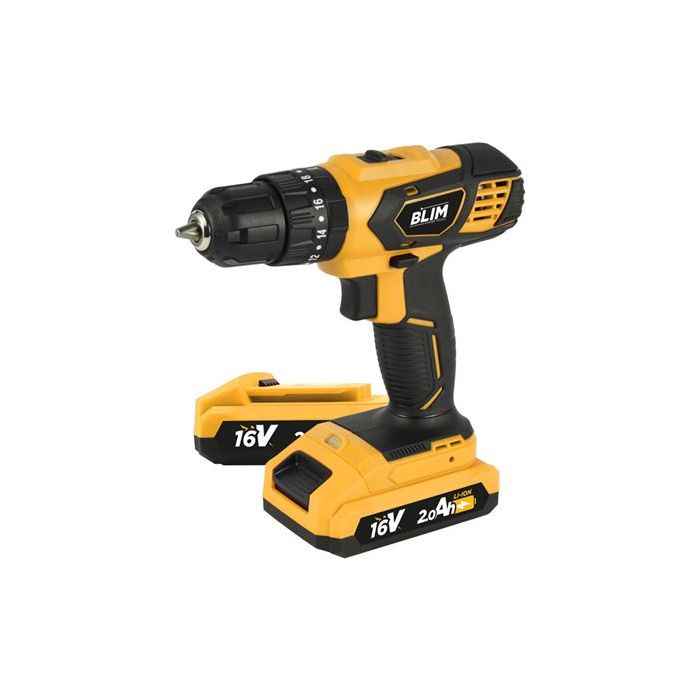 Blim Taladro Percutor a Bateria 16V 2Ah - 30Nm Par Maximo - 2 Velocidades 0-400/0-1500rpm - Incluye 2 Baterias y Maletin de Transporte