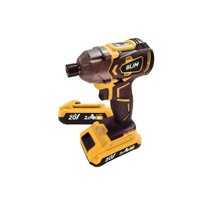 Blim Atornillador de Impacto a Bateria 20V 2Ah - Incluye 2 Baterias - 190Nm Par Maximo - 2 Velocidades 0-1000/0-2800rpm - Color Amarillo