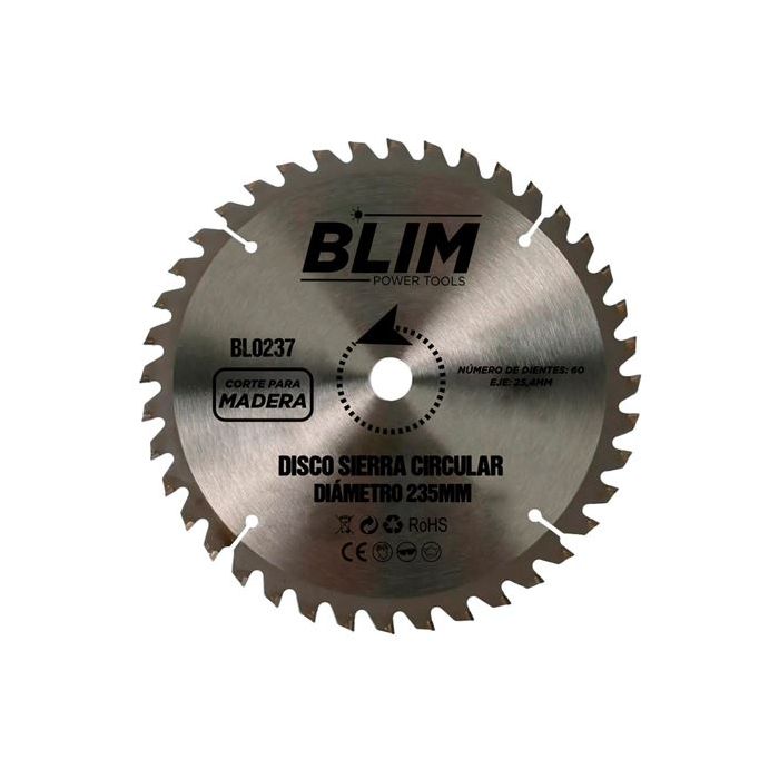 Blim Disco Corte de Madera para Sierra 235mm - 60 Dientes con Recubrimiento en Carburo de Tungsteno