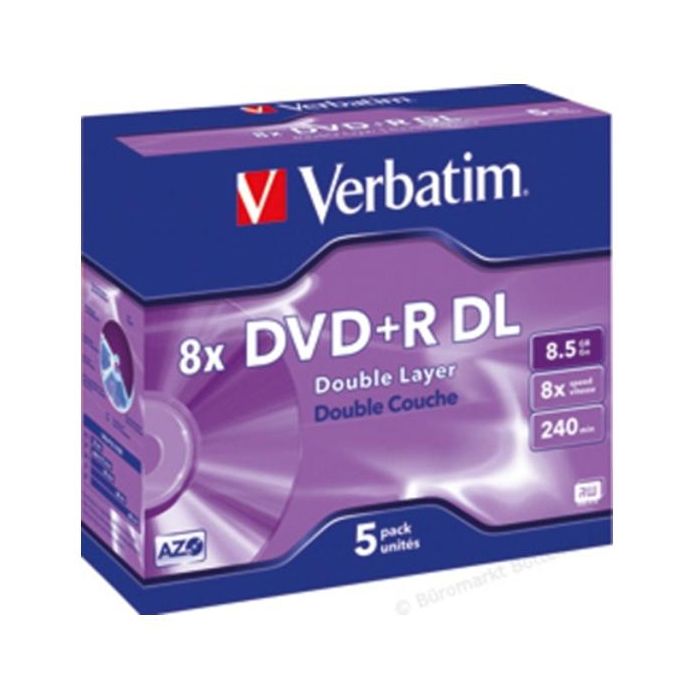 Verbatim DVD+R Doble Capa 8x 8.5GB Caja (Pack 5 Uds)