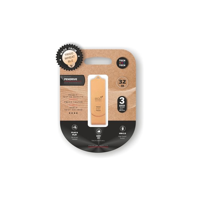 TechOneTech ecoTech Memoria USB 2.0 32GB (Pendrive) - Fabricado con Paja de Trigo
