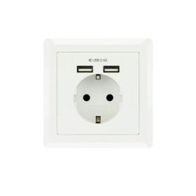 Nanocable Roseta Base de Enchufe de Pared Empotrable Tipo Schuko con 2 Tomas USB 2.4A - Color Blanco