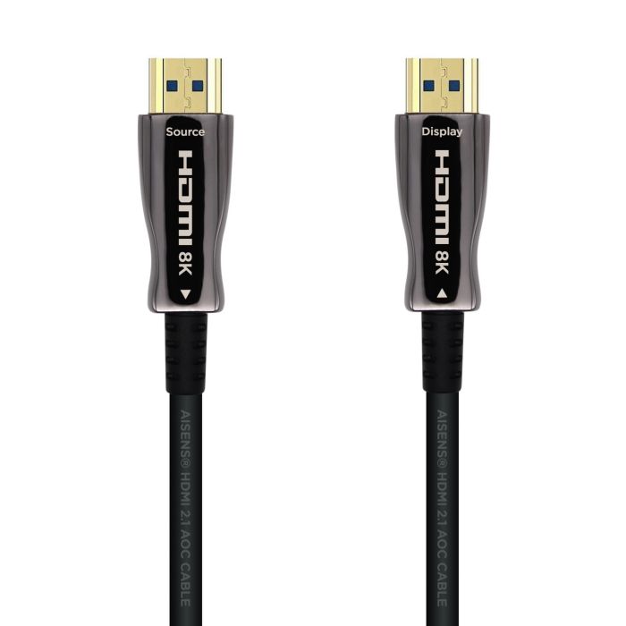 Aisens Cable HDMI V2.1 AOC (Active Optical Cable) Fibra Optica Ultra Alta Velocidad UHS 8K@60Hz 4K@120Hz 4:4:4 48Gbps - A/M-A/M - 40m - Color Negro