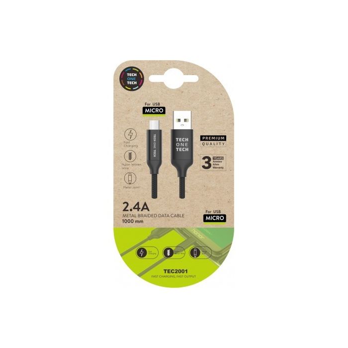 TechOneTech Cable USB-A Macho a Micro-USB Macho 1m - Recubierto de Nylon Trenzado