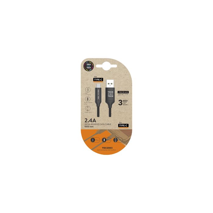 TechOneTech Cable USB-A Macho a USB-C Macho 1m - Recubierto de Nylon Trenzado