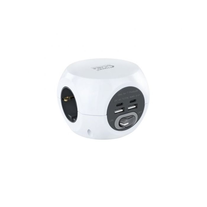 Nanocable Base de 3 Enchufes Tipo F + 2x USB-A y 2x USB-C con Interruptor - Cable de 1.40m