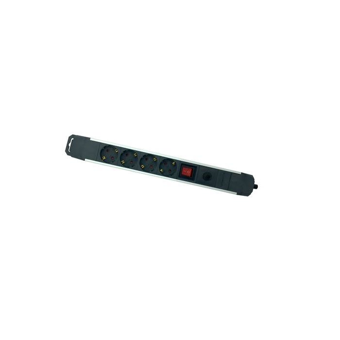 Elbat Regleta Alimentacion Aluminio - 4 Tomas Schuko - Interruptor On/Off - Proteccion de Sobrecarga - Cable de 1.50m