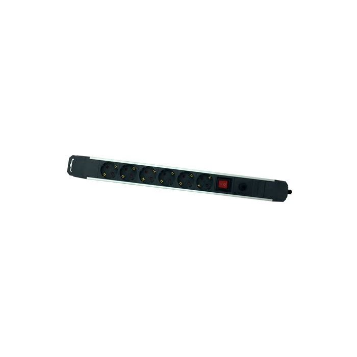 Elbat Regleta Alimentacion Aluminio - 6 Tomas Schuko - Interruptor On/Off - Proteccion de Sobrecarga - Cable de 1.50m