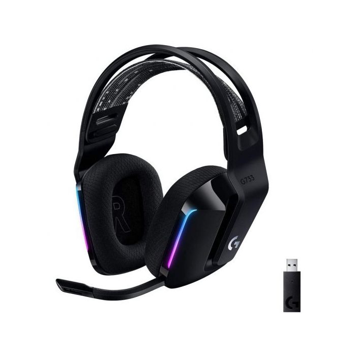 Logitech G733 Auriculares Gaming Inalambricos DTS 7.1 con Microfono - Tecnologia Lightspeed - Iluminacion RGB - Autonomia hasta 29h - Microfono Extraible - Almohadillas Acolchadas - Controles en Auricular - Color Negro