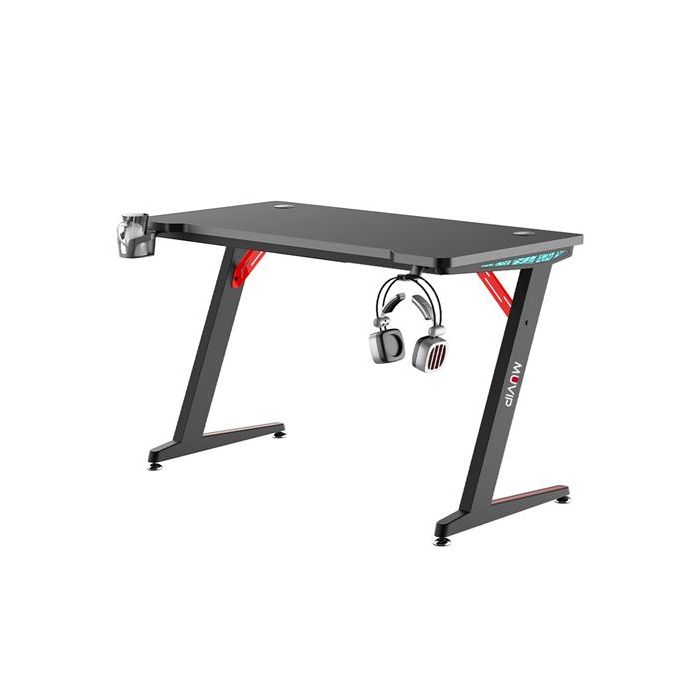 Muvip PRO300 Mesa Gaming Fibra de Carbono con Luz RGB - Solida - Gran Superficie - Portavasos - Gancho para Auriculares - Medidas 120x60x75cm - Color Negro