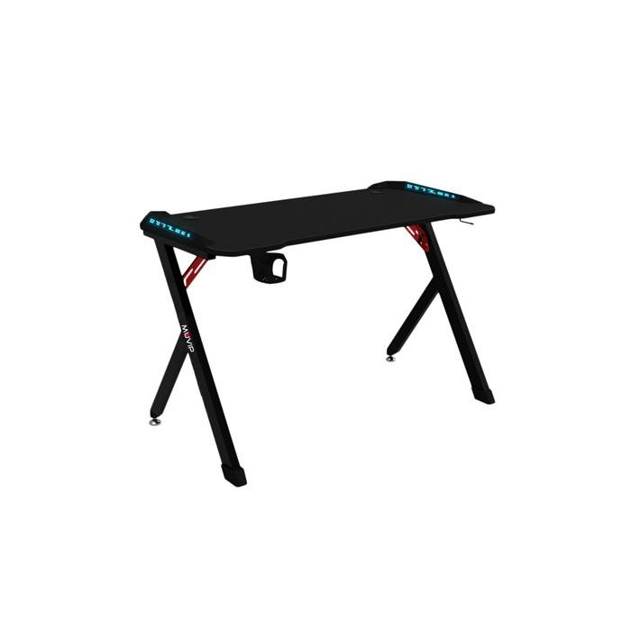 Muvip PRO1200 Mesa Gaming Fibra de Carbono con Luz RGB - Solida - Gran Superficie - Portavasos - Gancho para Auriculares - Medidas 120x60x75cm - Color Negro