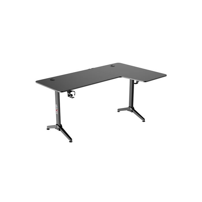 Muvip PRO1300 Mesa Gaming Fibra de Carbono en L Derecha - Solida - Gran Superficie - Portavasos - Gancho para Auriculares - Medidas 160x100x75cm - Color Negro