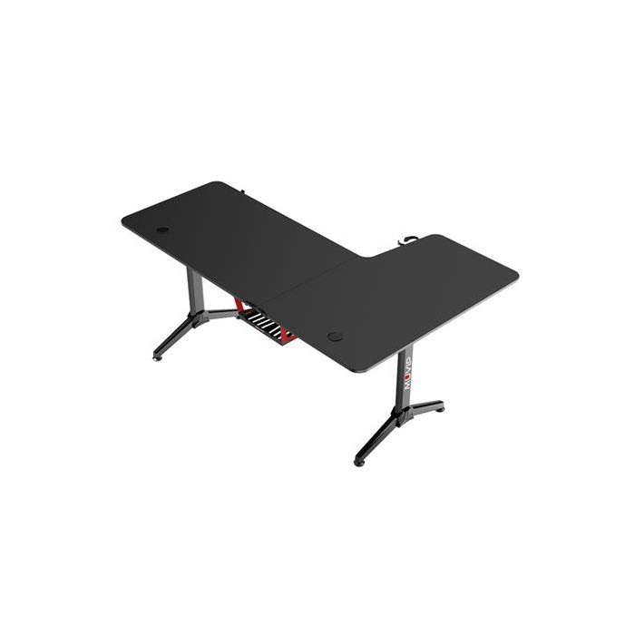 Muvip PRO1300 Mesa Gaming Fibra de Carbono en L Izquierda - Solida - Gran Superficie - Portavasos - Gancho para Auriculares - Medidas 160x100x75cm - Color Negro