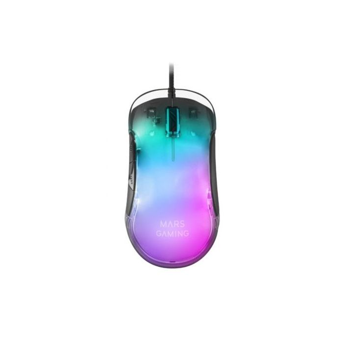 Mars Gaming MMGLOW Raton Gaming USB 12800dpi - Cuerpo con Acabado Espejo - 6 Botones - Iluminacion RGB Chroma - Uso Diestro - Cable de 1.70m