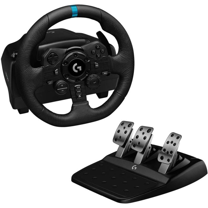 Logitech G923 Trueforce Juego de Volante y Pedales de Carreras Compatible con PS4, PS5 y PC - LEDS Indicador RPM - Giro 900º - Efecto Force Feedback con Trueforce - Freno Progresivo - Volante de Aluminio, Cuero y Acero - Pedales Ajustables