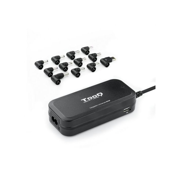 Tooq Cargador Universal Automatico para Portatil 90W - 2x USB - 12 Adaptadores - Voltaje 12-20V