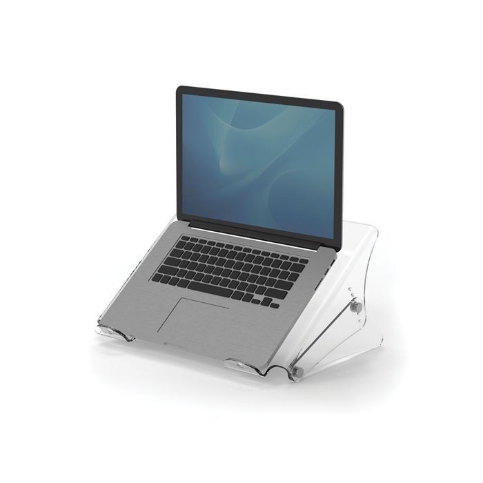 Fellowes Clarity Soporte para Portatil - Ajustable en 6 Alturas - Plataforma con Ranuras - Hasta 6kg - Color Transparente
