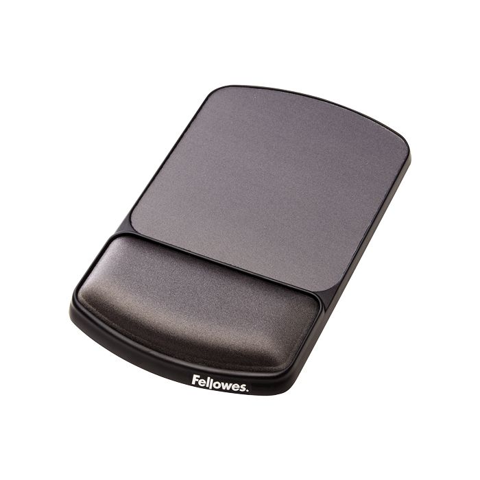 Fellowes Alfombrilla Premiun  con Reposamuñecas Ajustable Gel - Angulo y Altura Ajustable - Superficie de Poliester - Color Negro